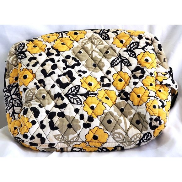 Vera Bradley GO WILD lined Makeup Cosmetics Bag Pouch yellow & black flowers - Picture 2 of 7